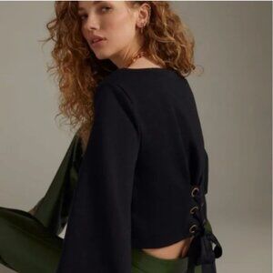 Maeve Anthropologie Tie Back Ponte Pullover Sweatshirt Top in Black Medium